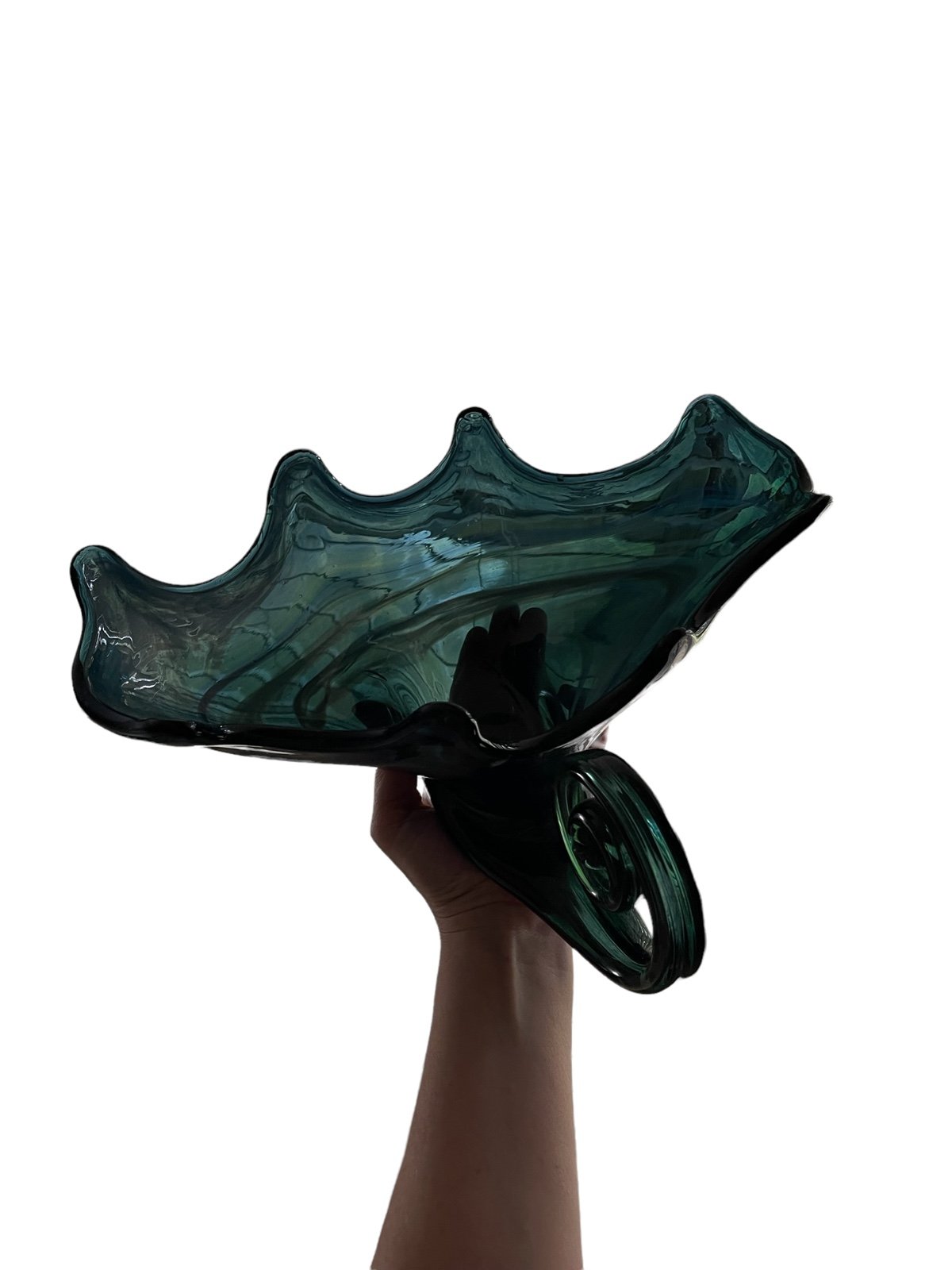 Hand-blown Art Glass Sooner Bowl With A Coiled Handle