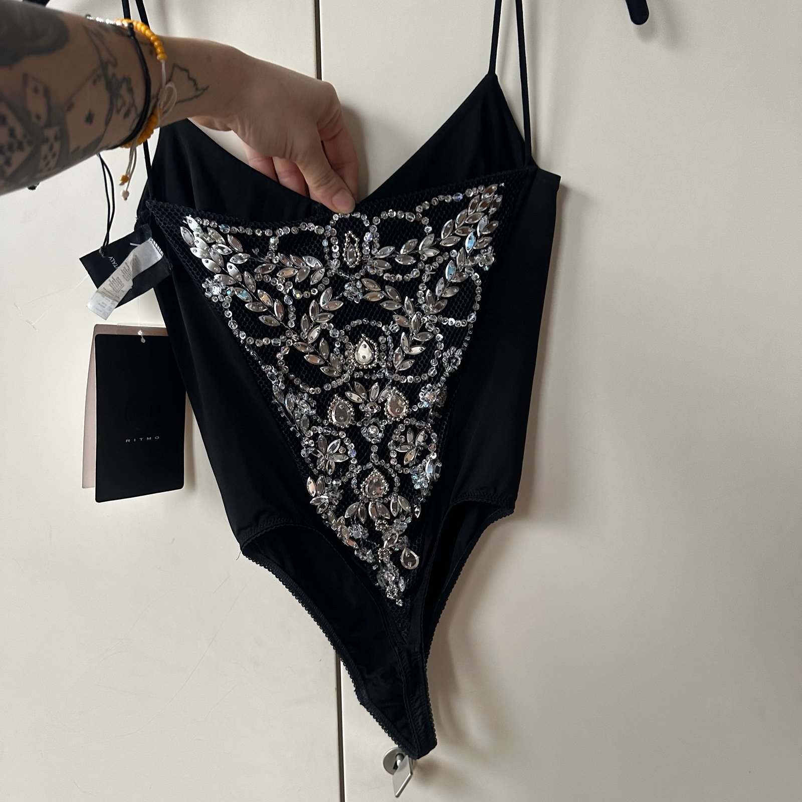 VINTAGE LA PERLA RITMO Black Bodysuit with Jeweled & Beaded Back