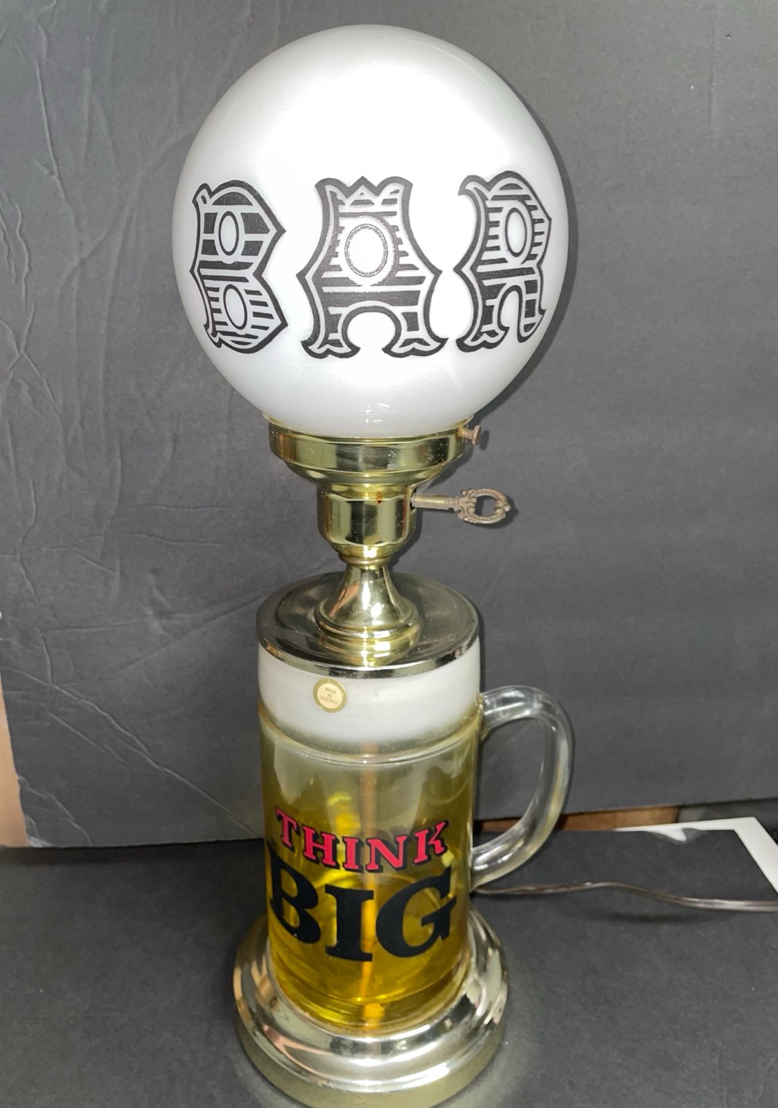 Vintage Beer “Think Big” Bar Stein Globe Light Lamp Made In Austria