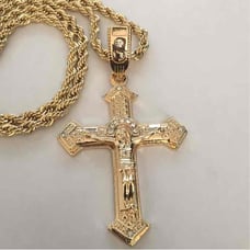 14K Gold Large Cross 28 Necklace New