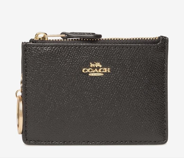 NWT Coach New York Black Leather Gold Hardware ID Holder Wallet Keychain Purse