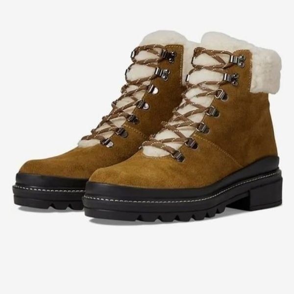 Bernardo Studio Dash boot in tobacco split suede w shearling collar size 9 NWT