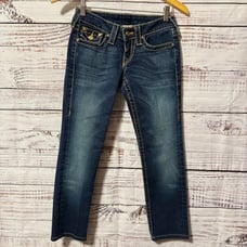 TRUE RELIGION Big Stitch Rose Gold Disco Joey Crop Jeans
