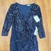 NWT Mac Duggal sequined faux wrap long sleeve maxi gown 22
