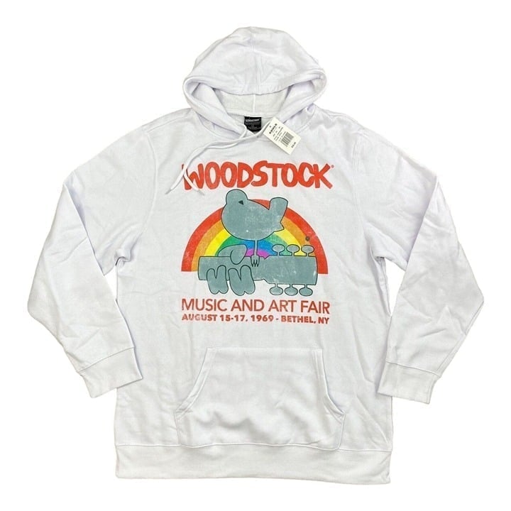 Woodstock Music And Art Fair Hoodie Rainbow Graphic White 2XL Pullover Festival