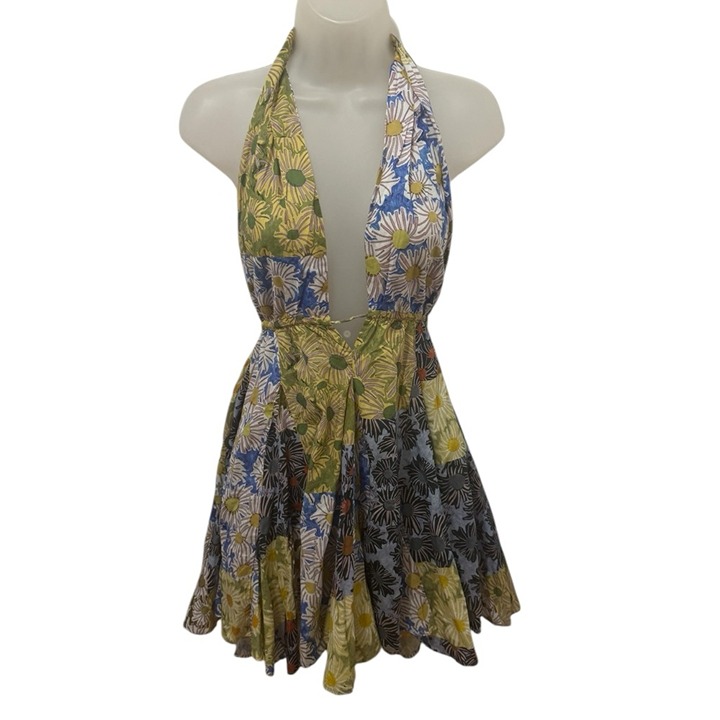 Zara Floral Halter Cotton Midi Dress Size Medium