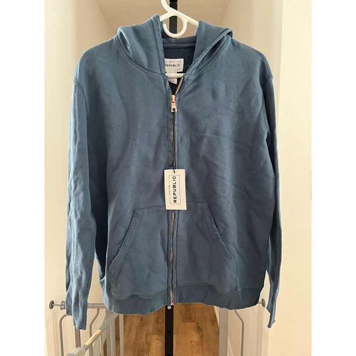 NWT For The Republic Blue Zip-Up Hoodie M 100% Cotton With Pockets & Hood