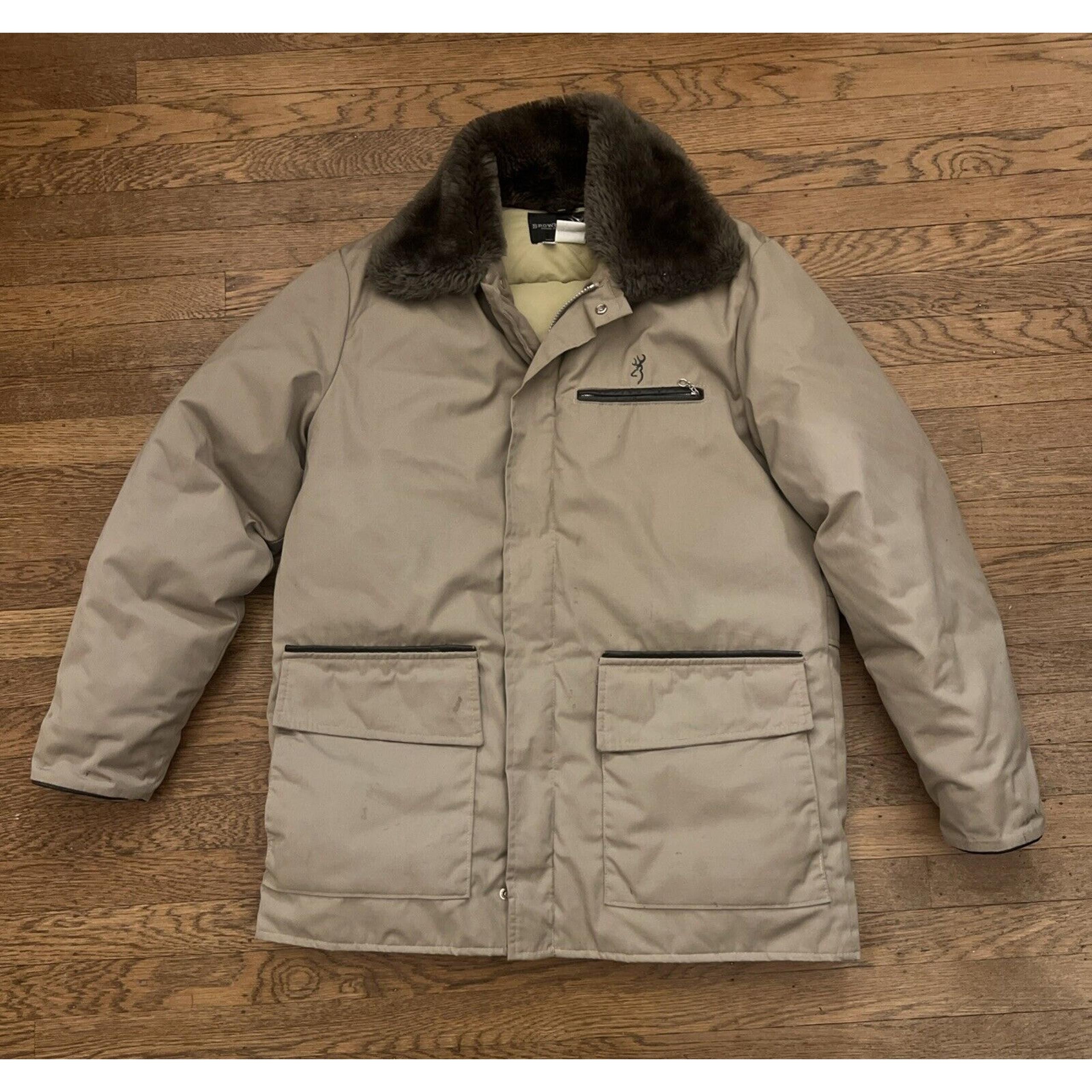 Browning Goose Down Jacket Mens 40 Brown Hunting Parka USA Made Vintage Jacket