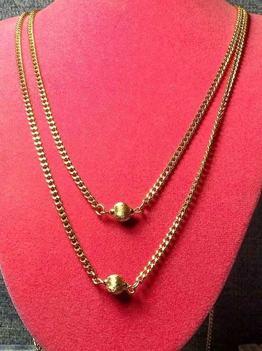 Vintage Monet Long Golden Chain Ball Necklace