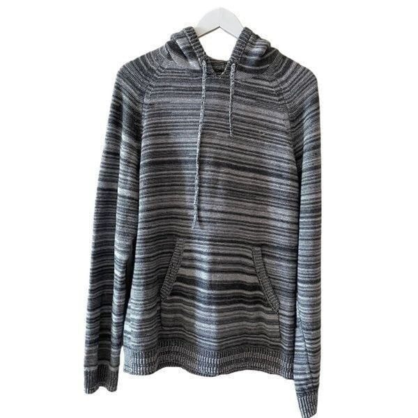 Nordstrom Public Opinion Heather Gray Stripes Black Kangaroo Pocket Hooded Women