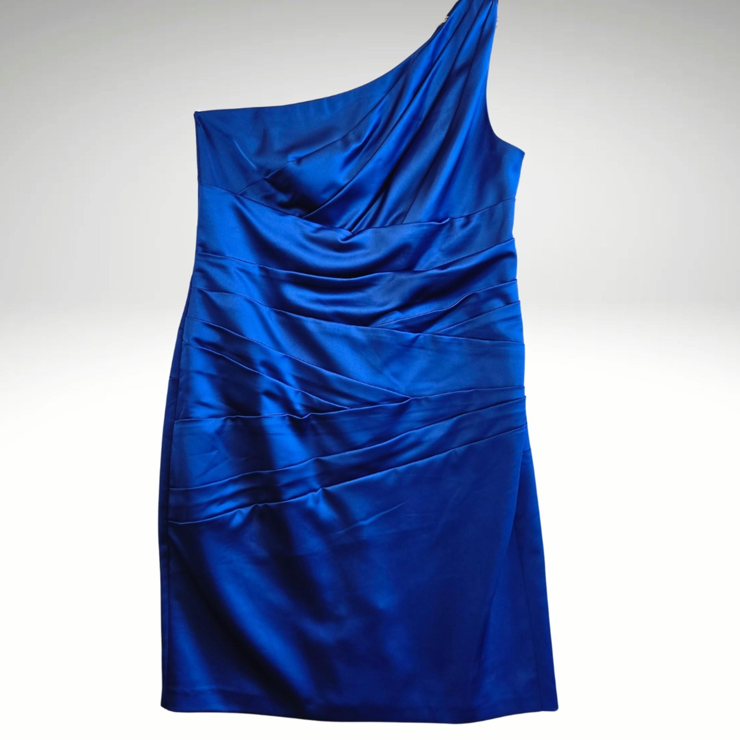 David's Bridal Satin One Shoulder Dress Ruching SZ 14 Ruching Bridesmaid Party