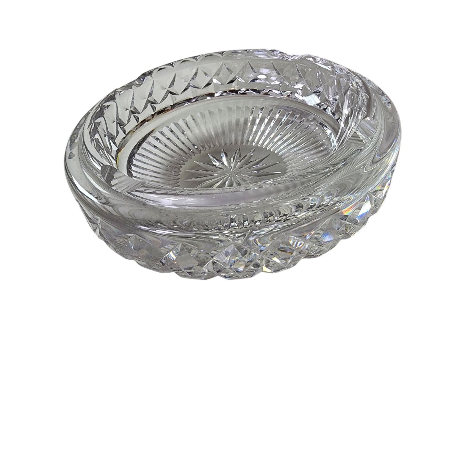 WATERFORD Crystal Large Heavy Cigar Cigarette 7 Diamond Pattern Ashtray