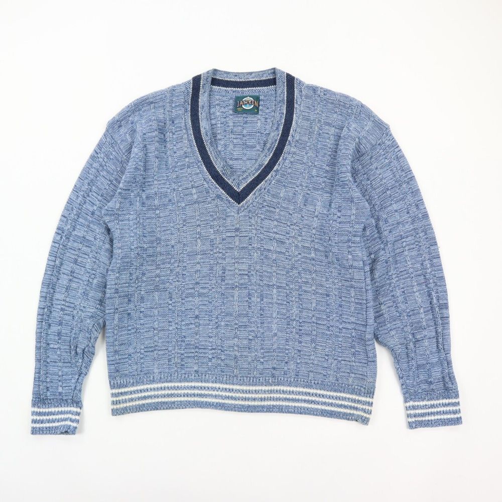 Jantzen Men's Cricket V-neck Sweater M Medium Blue Tennis Prep USA Made