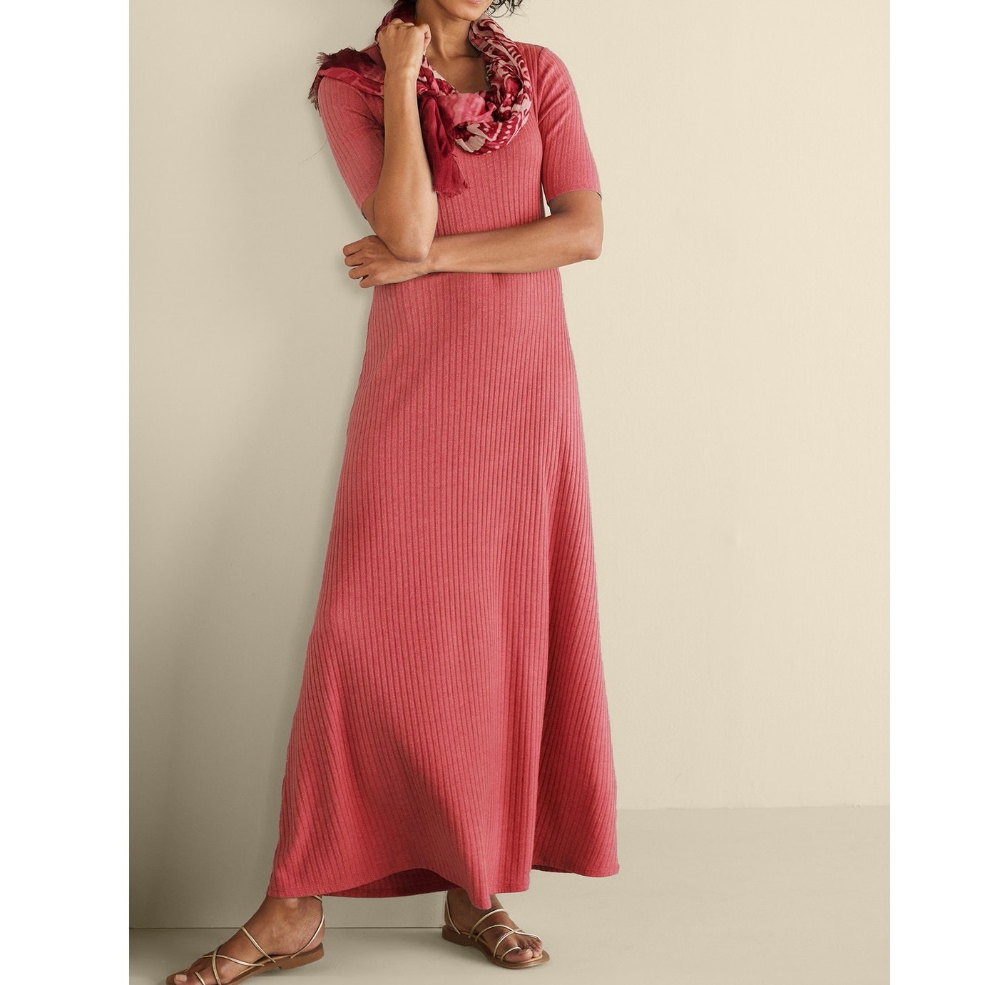 Soft Surroundings Women's XS Petite Maxi Dress Short Sleeve Pullover Ribbed Knit