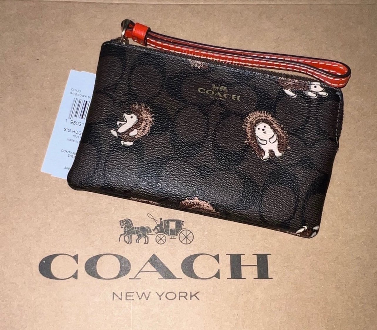 NWT COACH Corner Zip Wristlet Wallet Limited Edition HEDGEHOG Print AUTHENTIC