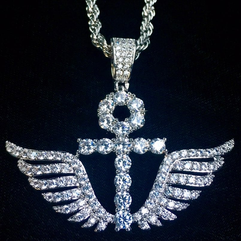 ANKH WINGS DIAMONDS CZ 18K GOLD CHAIN