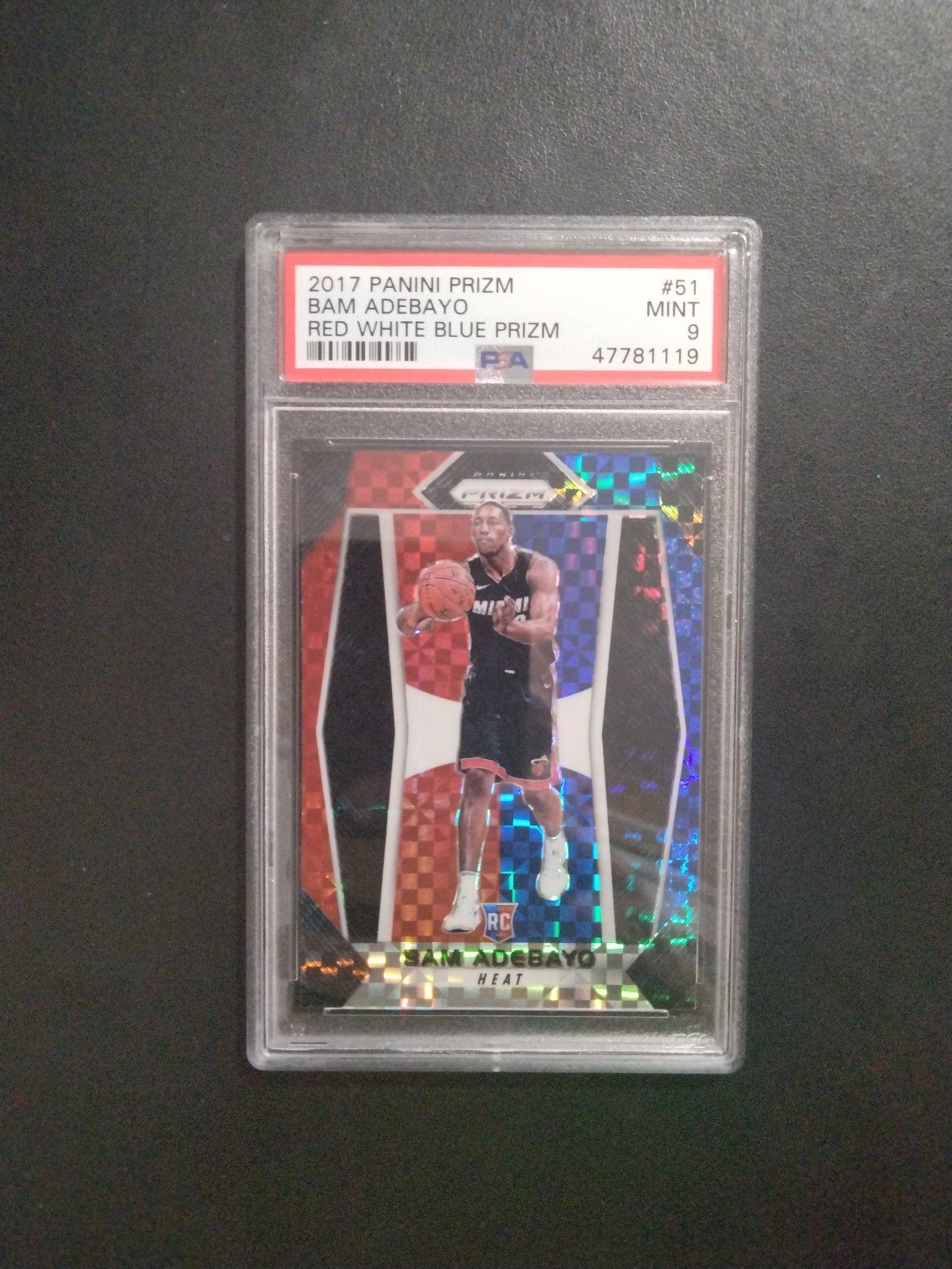 17 Panini Prizm Bam Adebayo Red White Blue RC PSA 9
