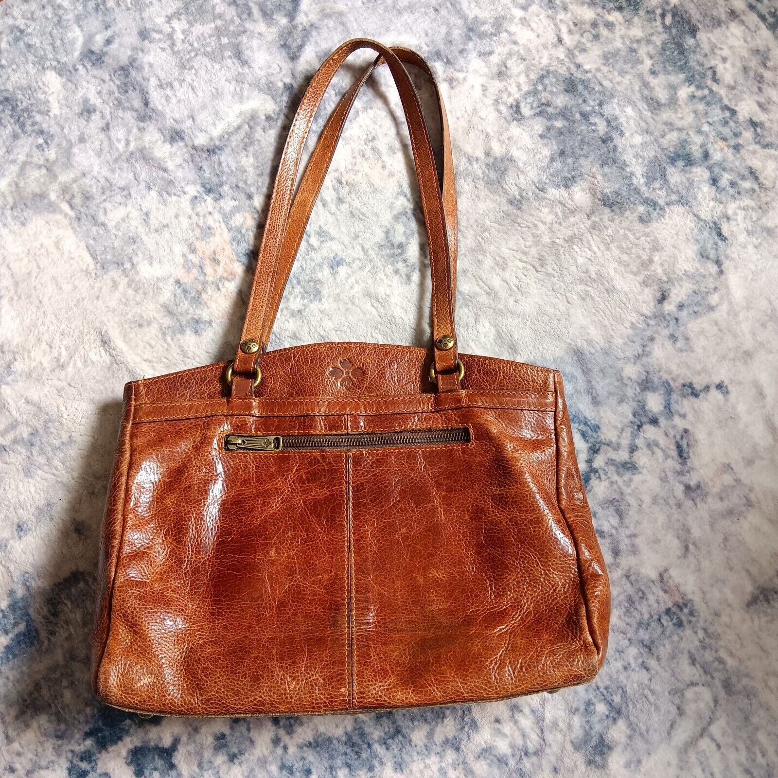 Patricia Nash Poppy Tote Heritage Leather Shoulder Bag Brown Tan Purse