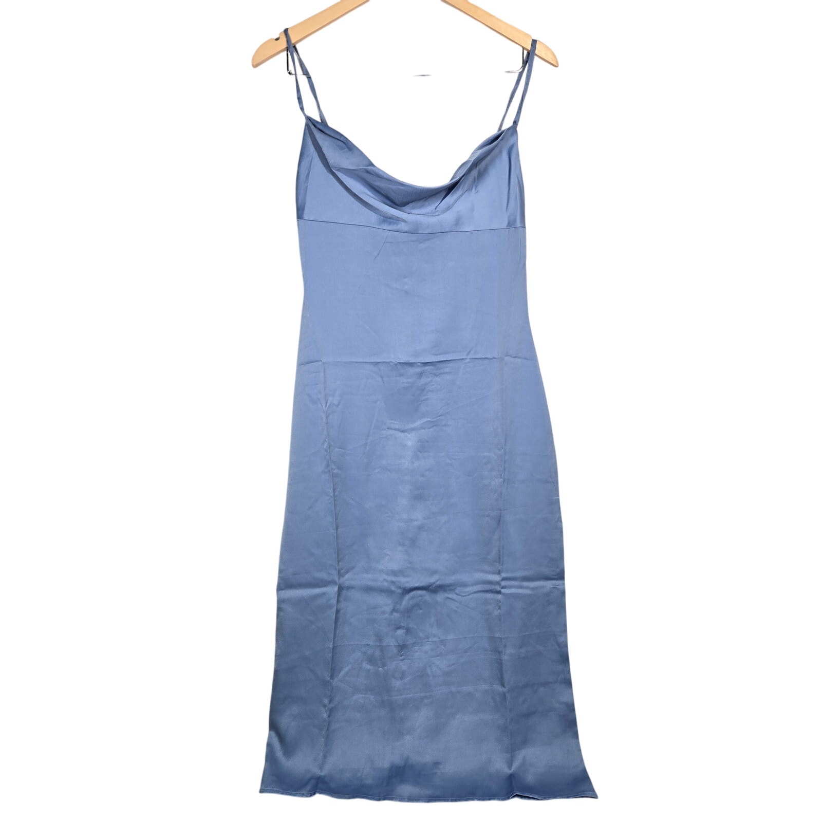 WeWoreWhat Satin Charmeuse Cowl Midi Slate Blue 4 NWT
