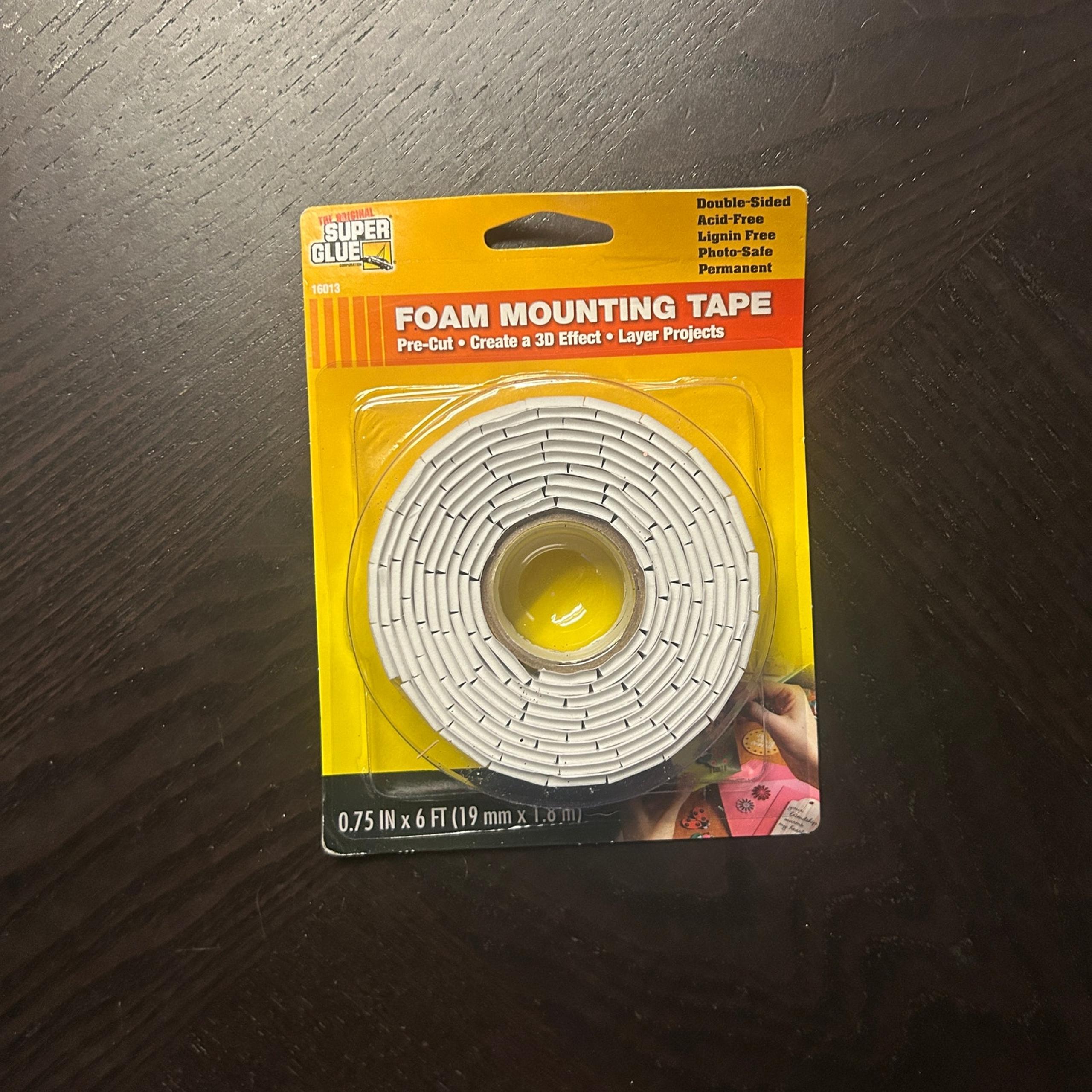 1 Roll ¾” X 6 FT Super Glue Pre-Cut Double Sided Adhesive Foam Mounting Tape