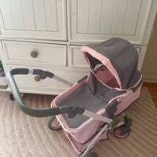 Multi-Function Single Doll Pram & Stroller – Gray/Pink