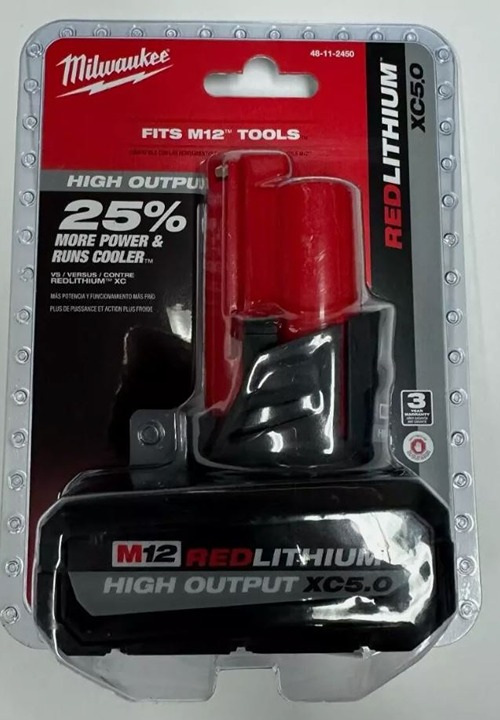 Milwaukee 48-11-2450 M12 RedLithium HIGH OUTPUT 5.0Ah XC5.0 Battery Pack