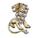 Designer Clear Rhinestone Faux Pearl Large Gold Tone Lion Statement Brooch