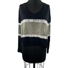 GILDA MIDANI Black Green Colorblock Cotton Long Sleeve Pullover Top Size Small S