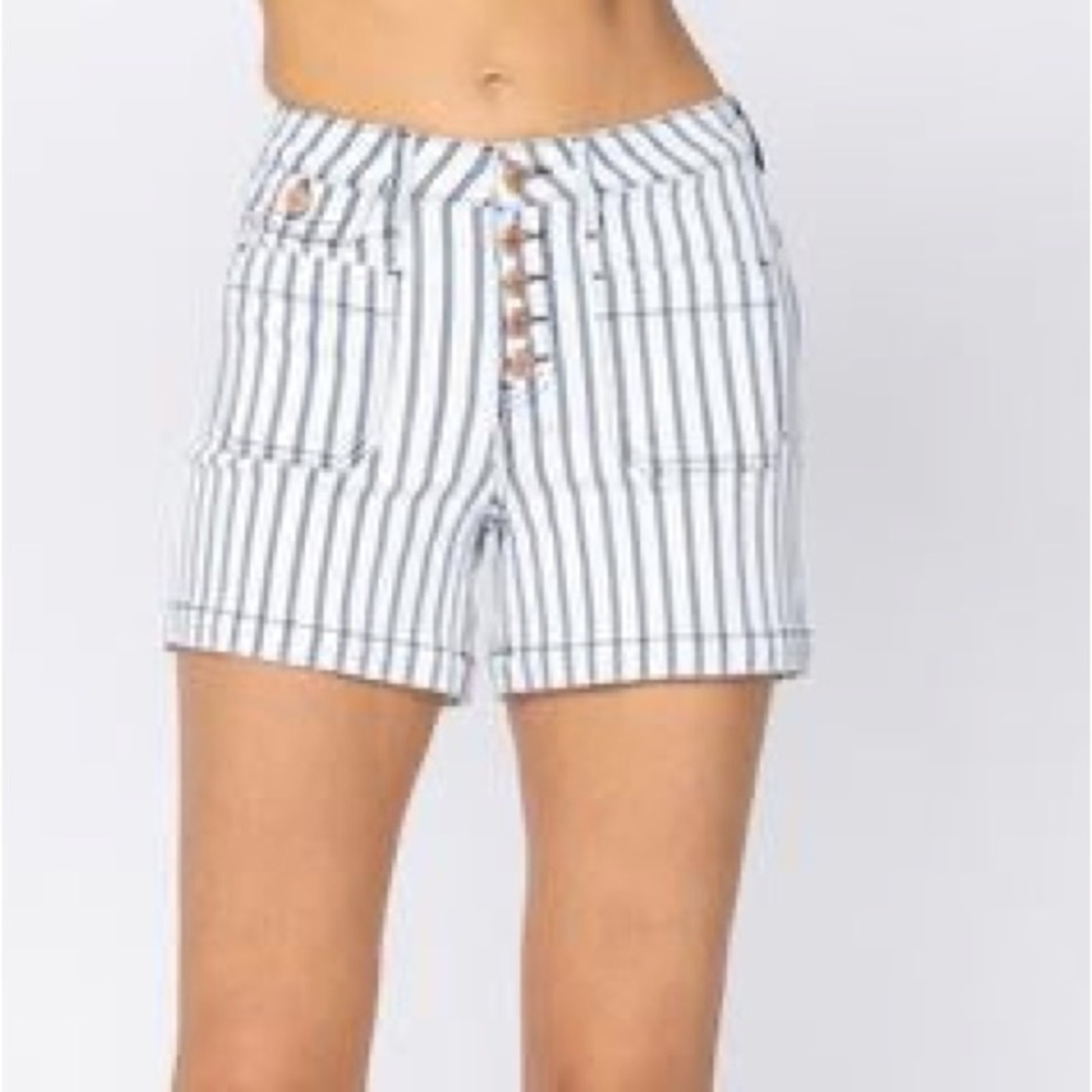 Judy Blue Striped Patch Pocket Button Fly Denim Shorts - NWOT - Size XL