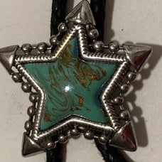 Vintage Metal Bolo Tie, Nice Silver Star with Blue Turquoise Stone Design, Nice