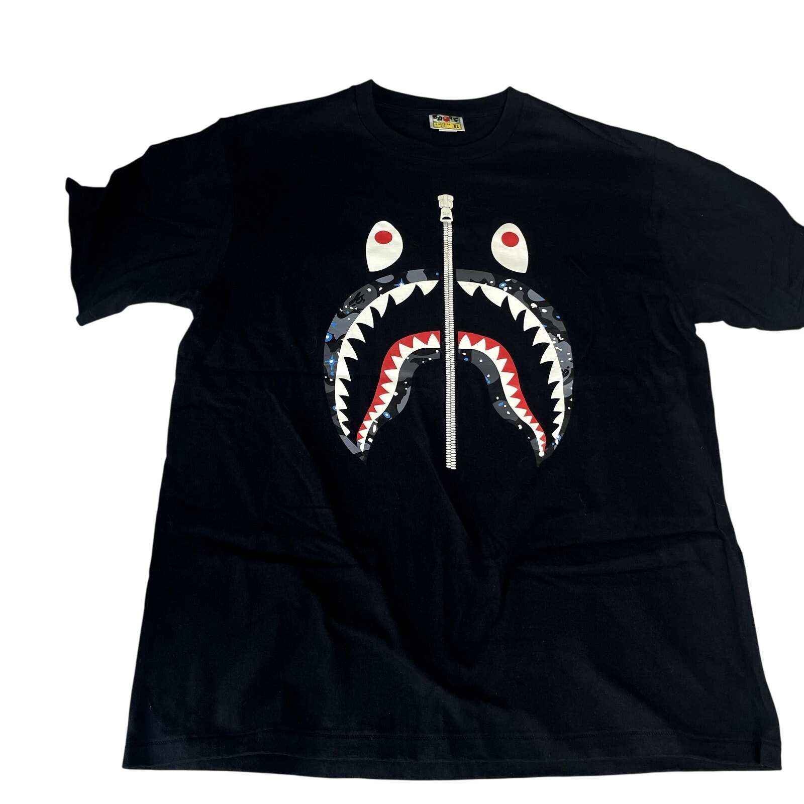 BAPE A Bathing Ape Black Zip Graphic Tee Shirt Extra Large XL City Camo Shark