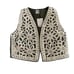 Zara Khaki Raised Embroidered Quilted Waistcoat Jacket Size Large Boho Vest