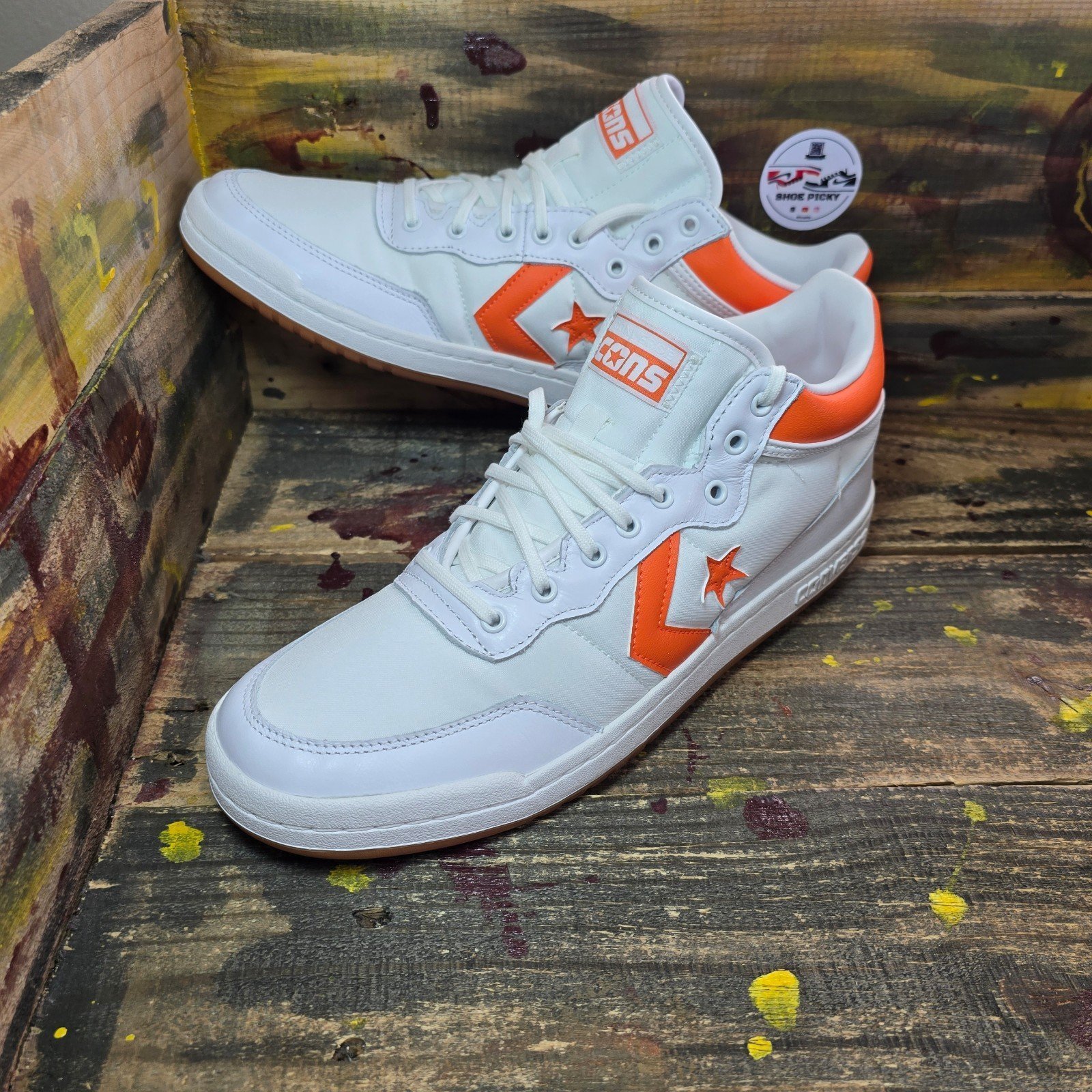 Men Converse Fastbreak Pro Leather Mid White Orange-A09185C Size 11 New