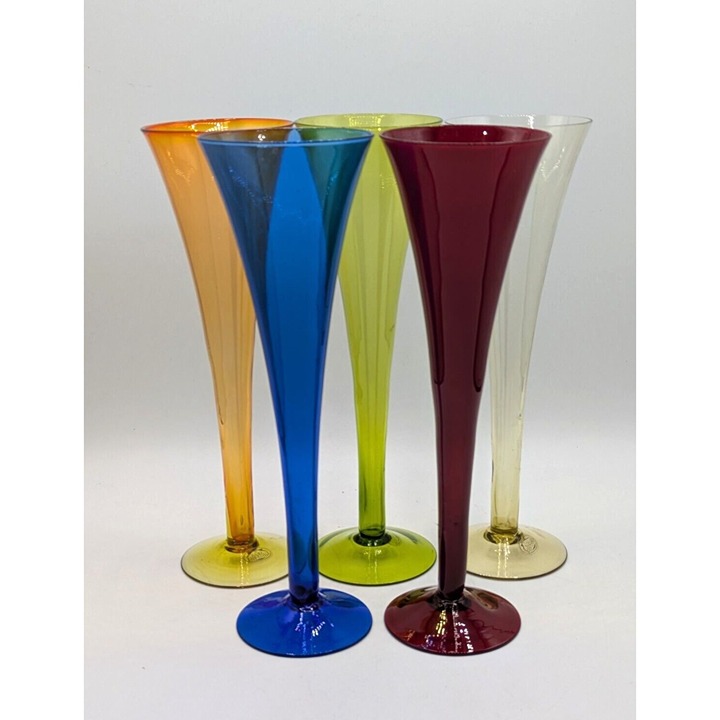 Home Essentials Champagne Flutes Set of 5 Blown Glass Multicolor 6 oz