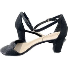 De Blossom Olie Block Heel Black Glitter Ankle Strap Women's Size 9