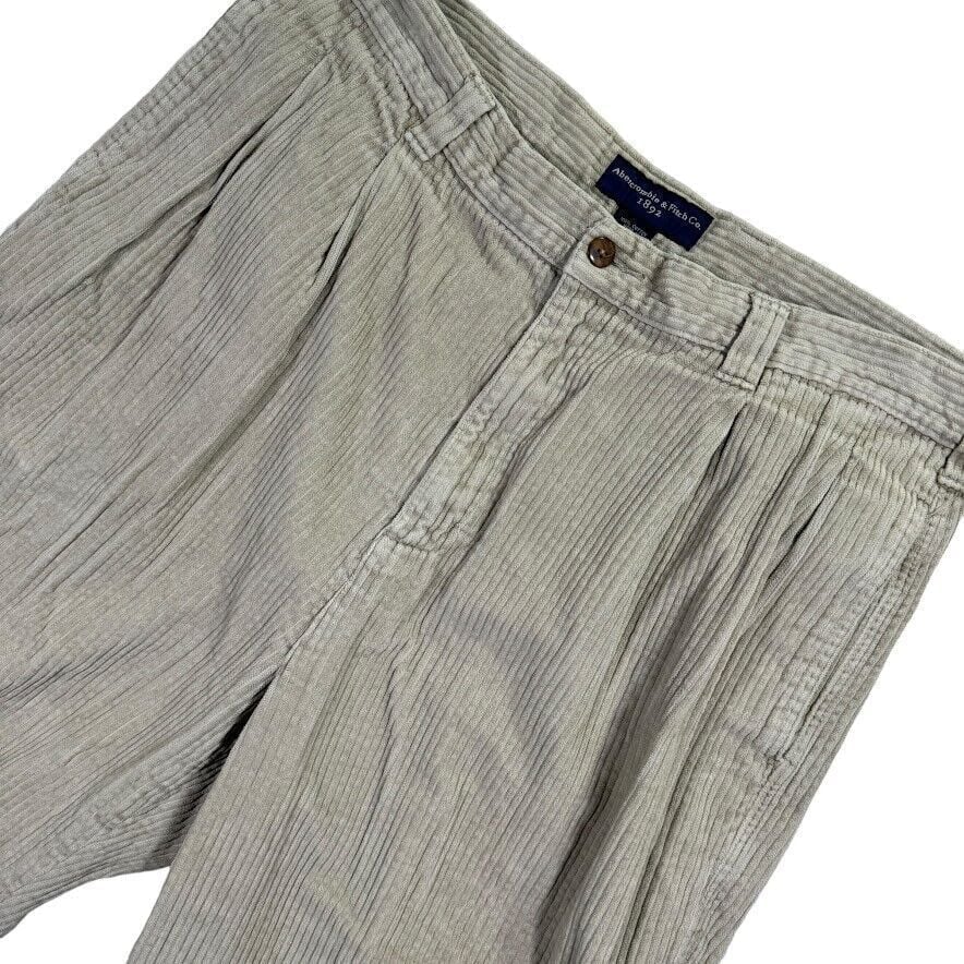 VTG Abercrombie & Fitch Pants Mens 36x30 Beige Tan Corduroy Wide Leg Baggy EUC