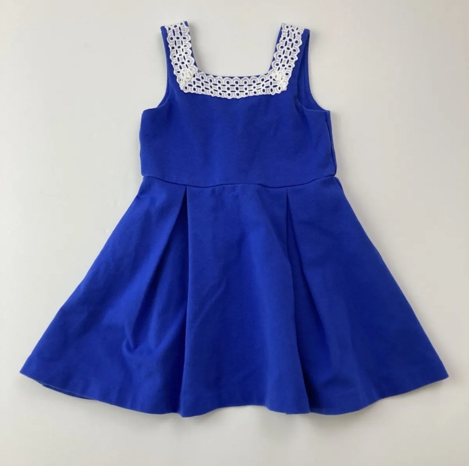 Janie and Jack Blue Eyelet Trim Ponte Dress with Back Bow, Size 3T