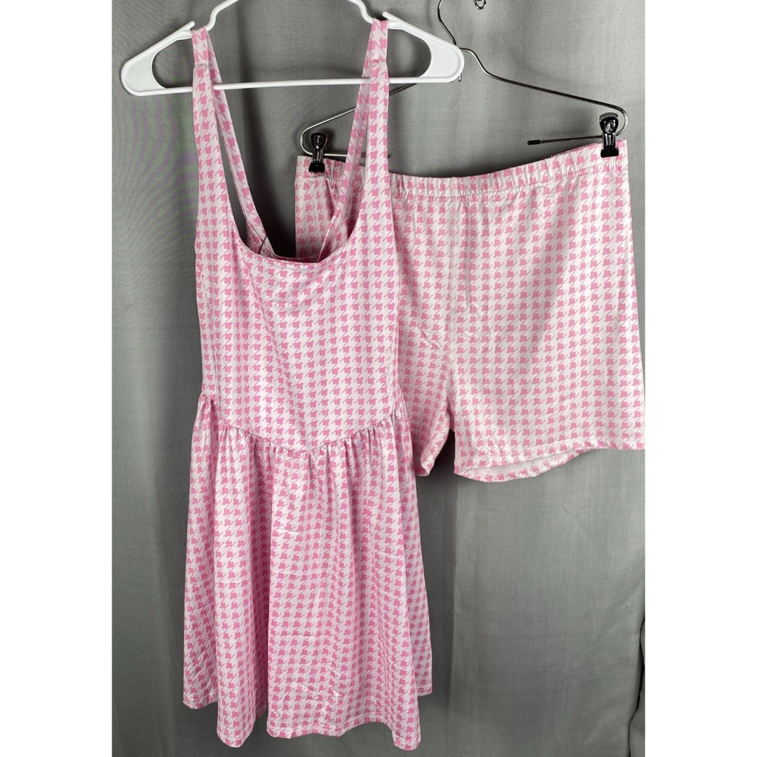 2 pc Womens XXL Pink Houndstooth Two-Piece Athletic Golf Tennis Dress & Shorts