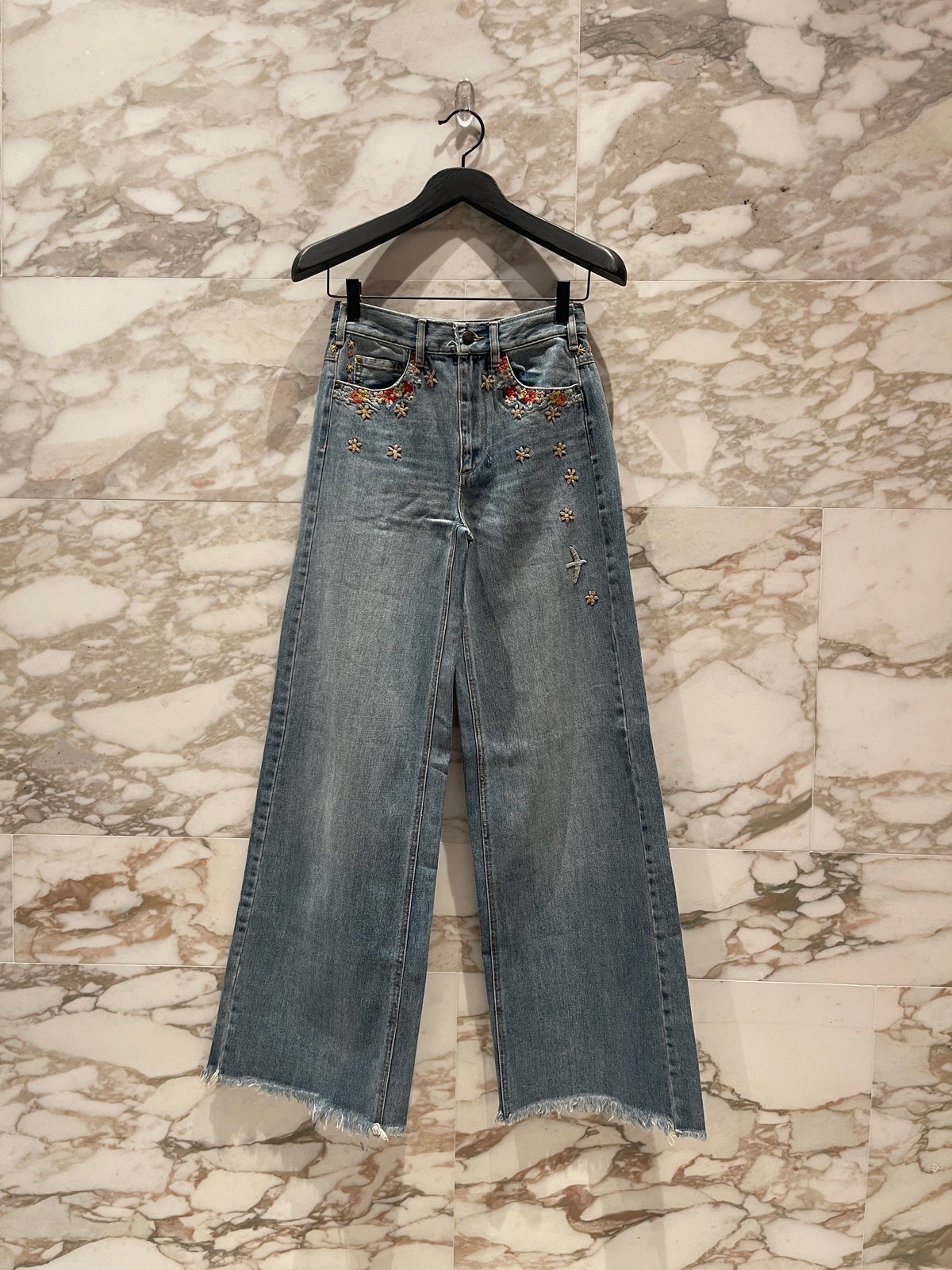 Free People X Driftwood - Embroidered Wide Leg Jeans