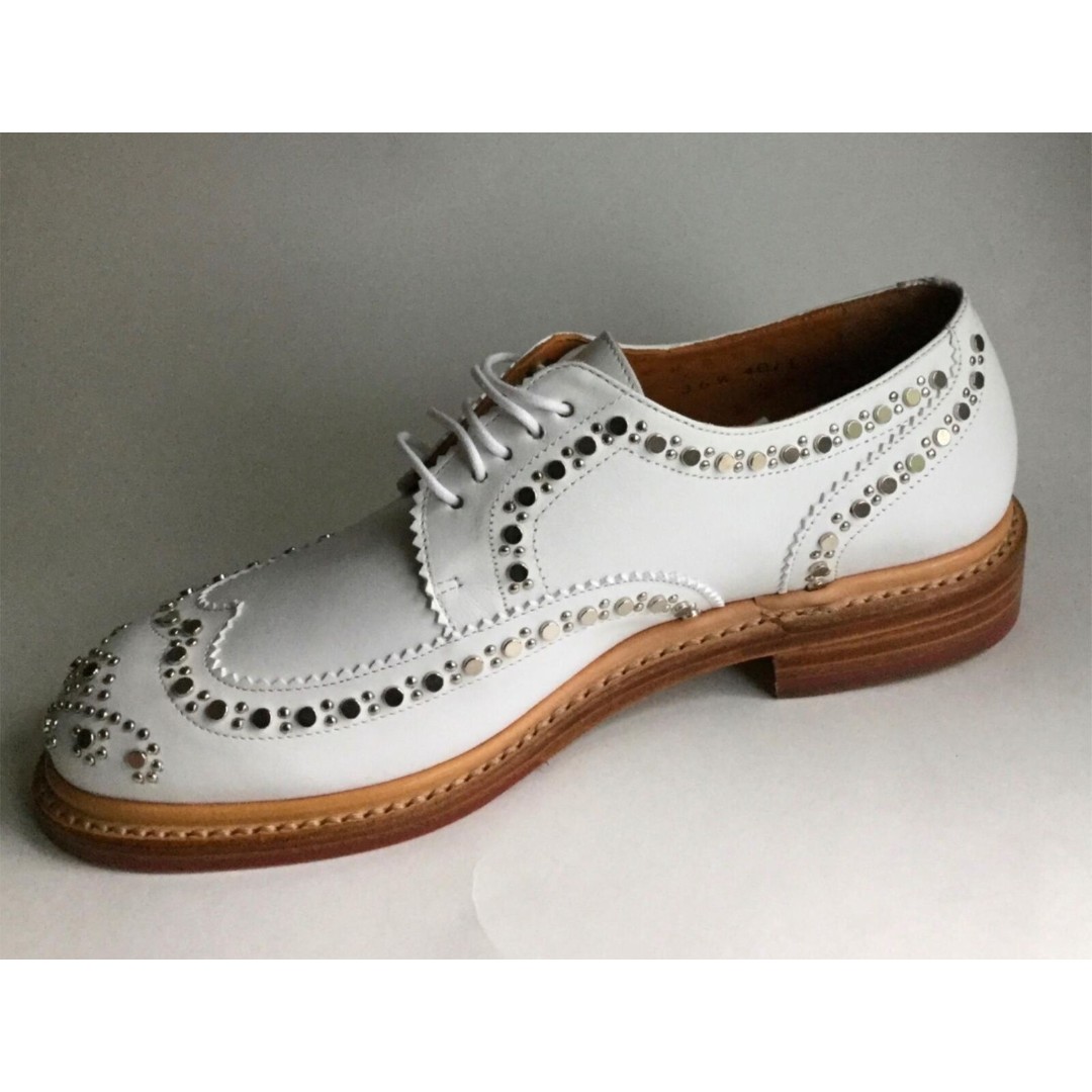 NEW ROBERT CLERGERIE White Aroeloc Studded Brogue Derby Shoes (Size 6 M)