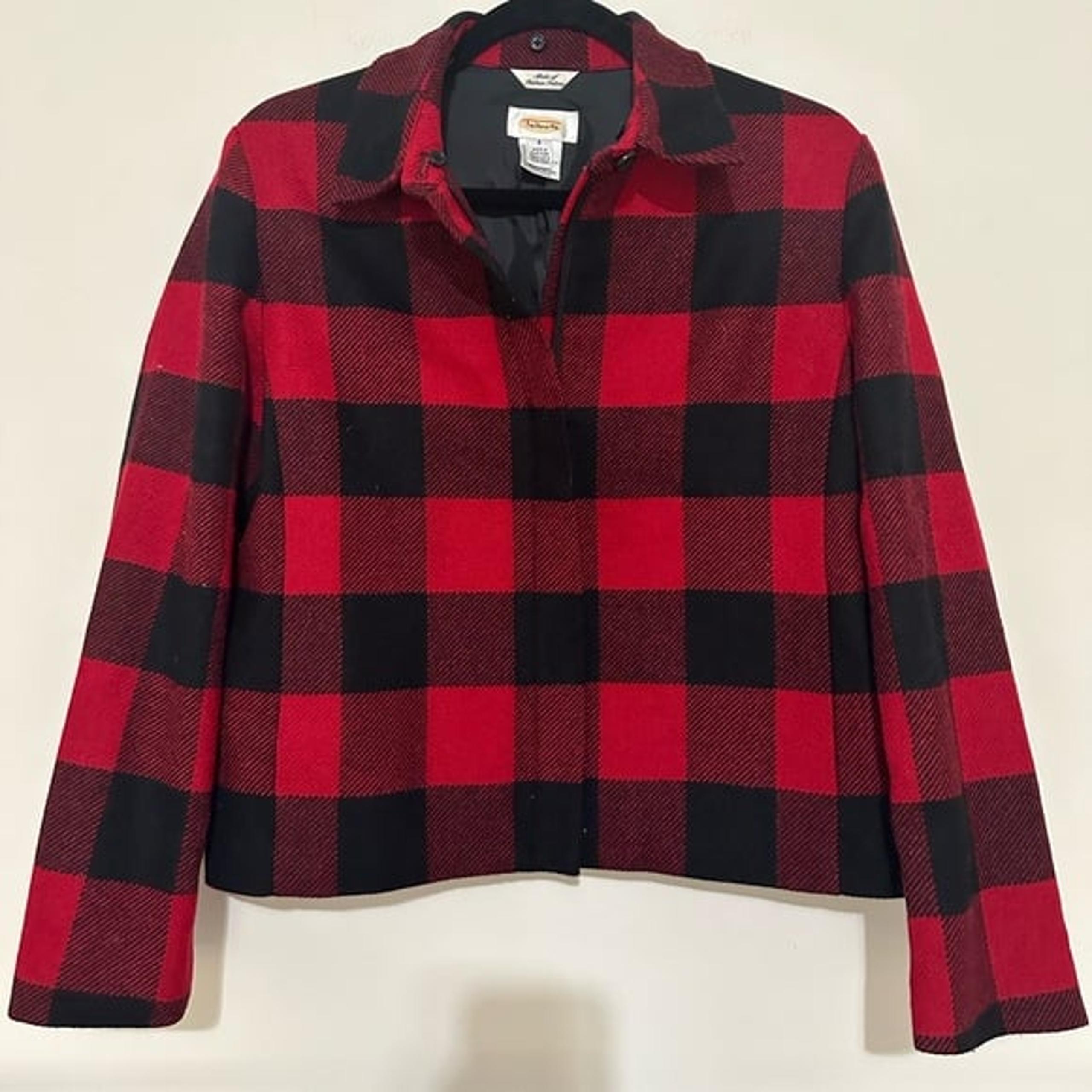 Talbots Red Black Buffalo Plaid Wool Zip Up Jacket 6