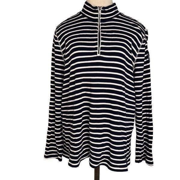 Lauren Ralph Lauren Active Womens 2X Blue White Rib Striped 1/4th Zip Sweatshirt