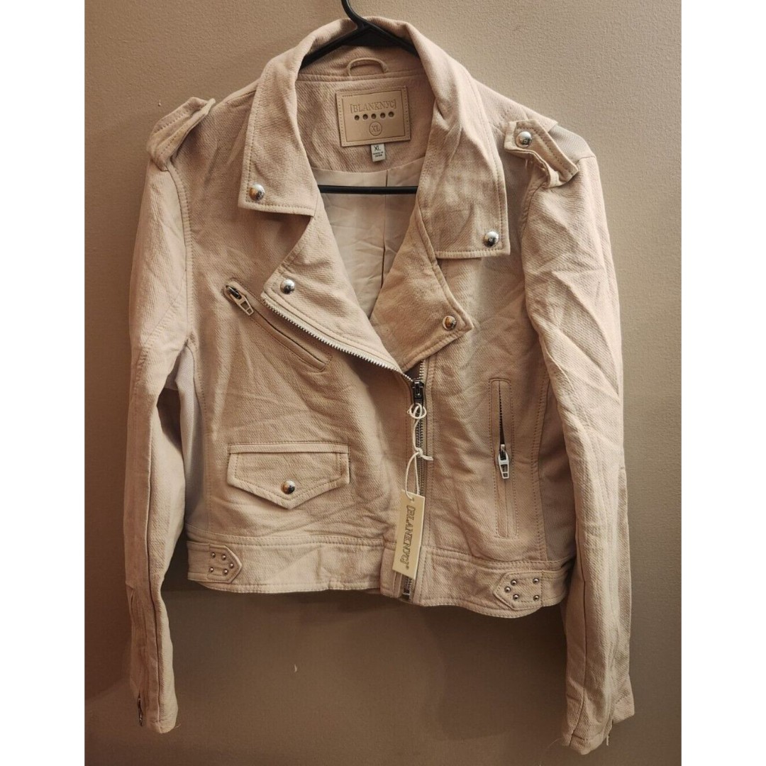 BlankNYC Women's Moto Motorcycle Cotton Jacket Beige Tan Size XL NEW