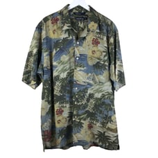Nautica Linen Blend Floral Palm Tree Hawaiian Shirt - Men's Size L