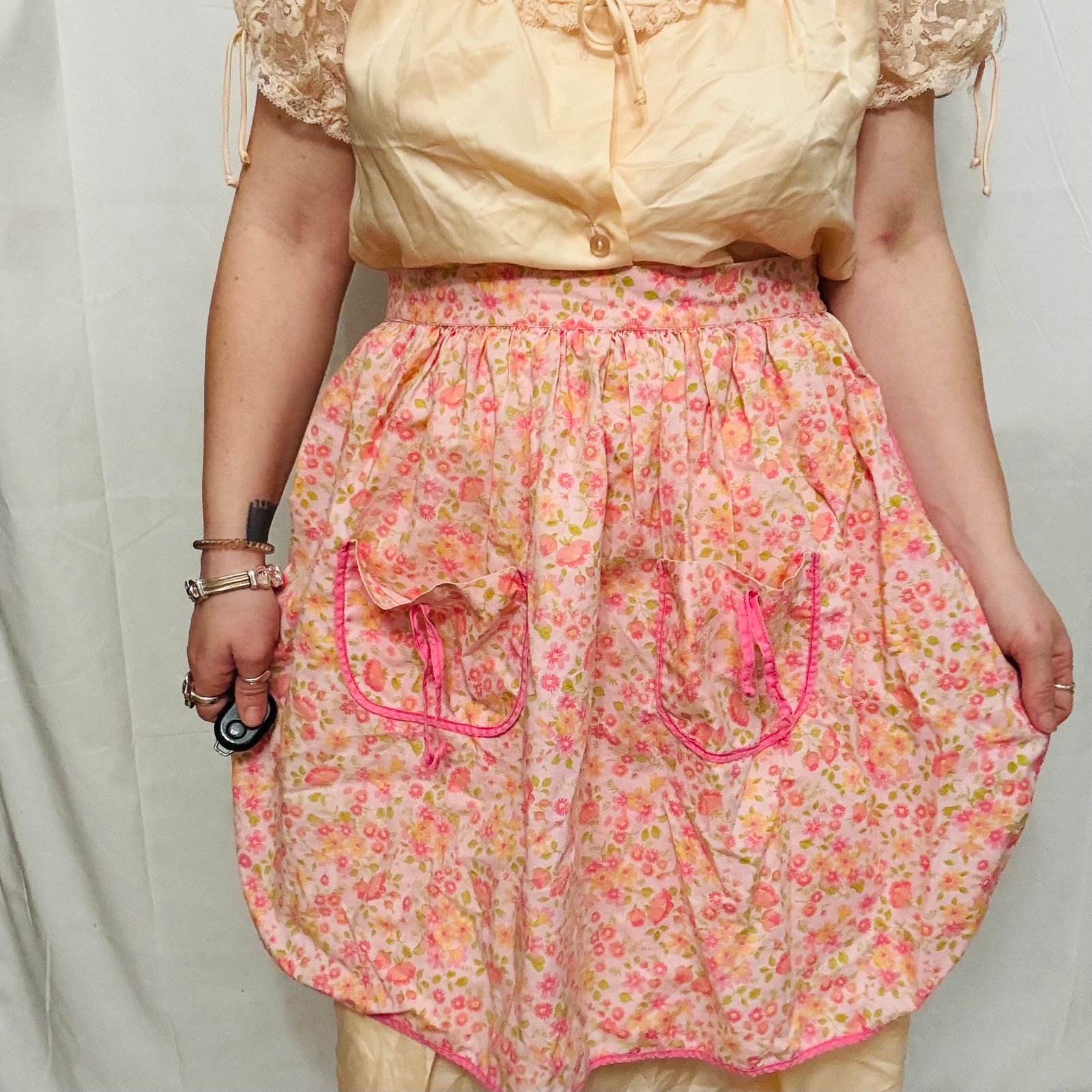 Handmade Antique Pink Floral Kitchen Cooking Apron