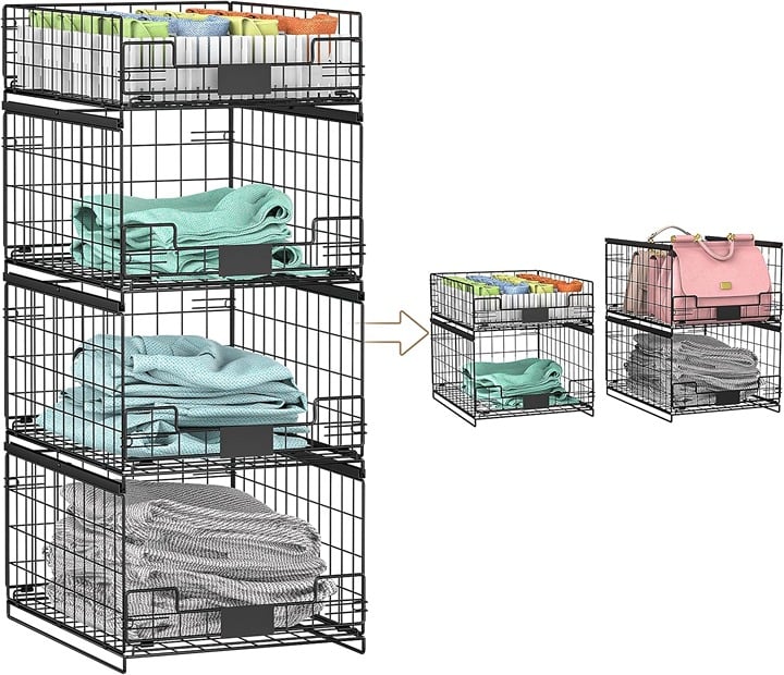 Sliding Closet Organizers and Storage, Stackable Closet Storage 4 Pack