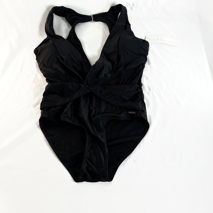 Nicole Miller Womens Black Plunging Neckline One Piece Swimsuit Swimwear Size 8