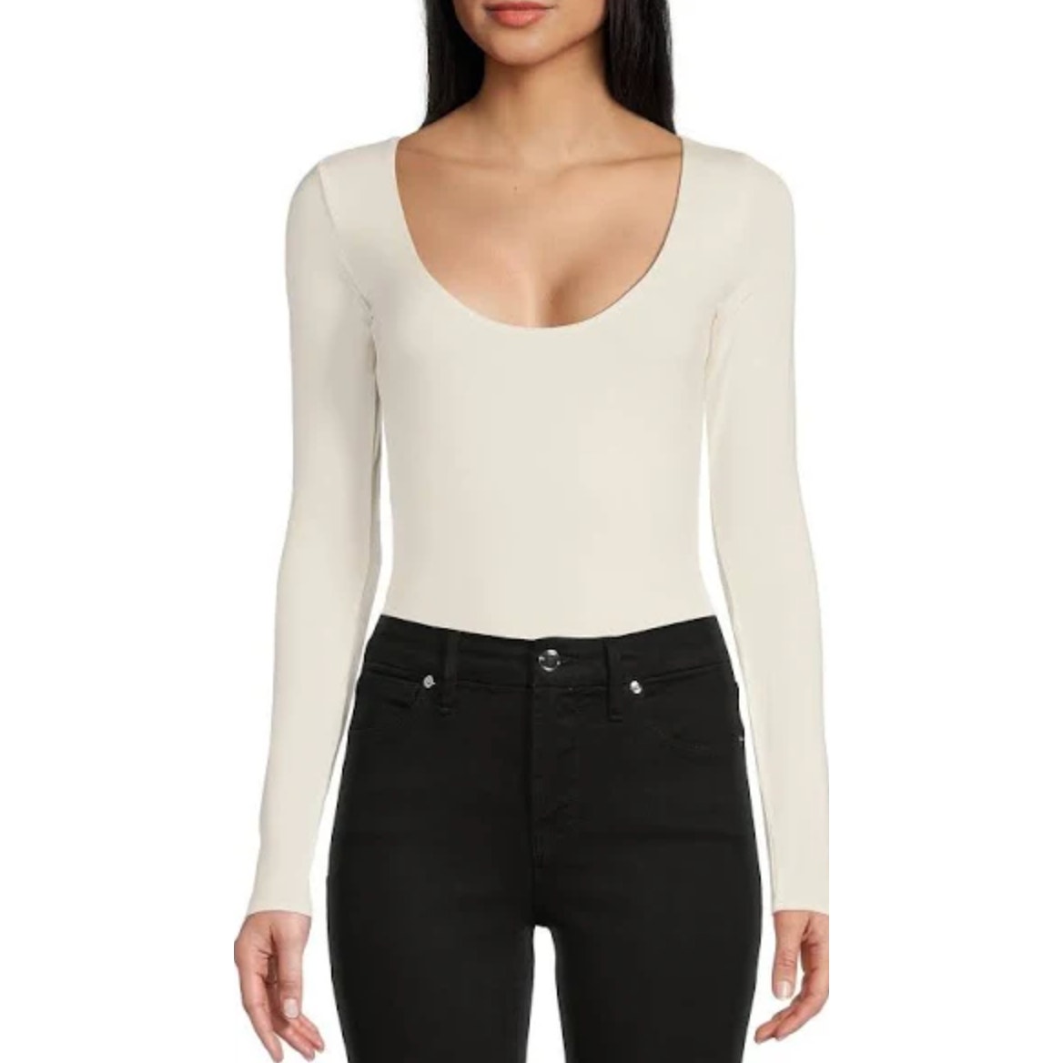 Good American Scoopneck Bodysuit Ivory Stretch Jersey Knit Basics Size 4 XL NWT