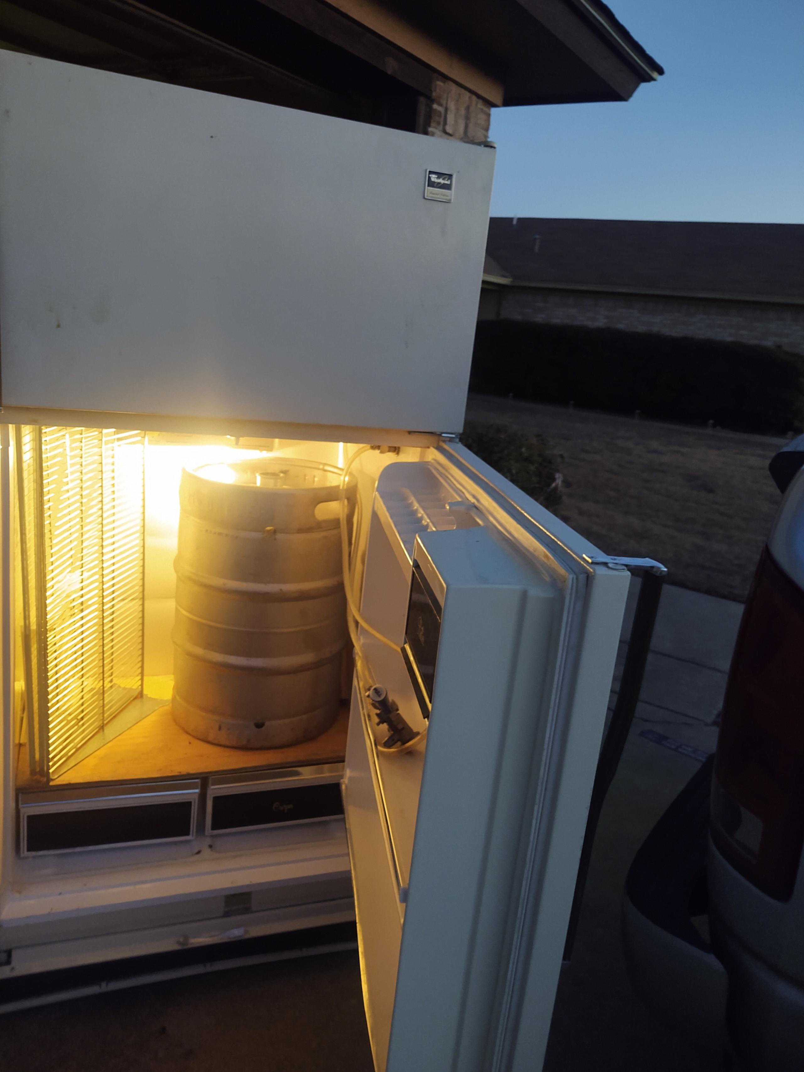Kegonator. Refrigerator integrated with a keg