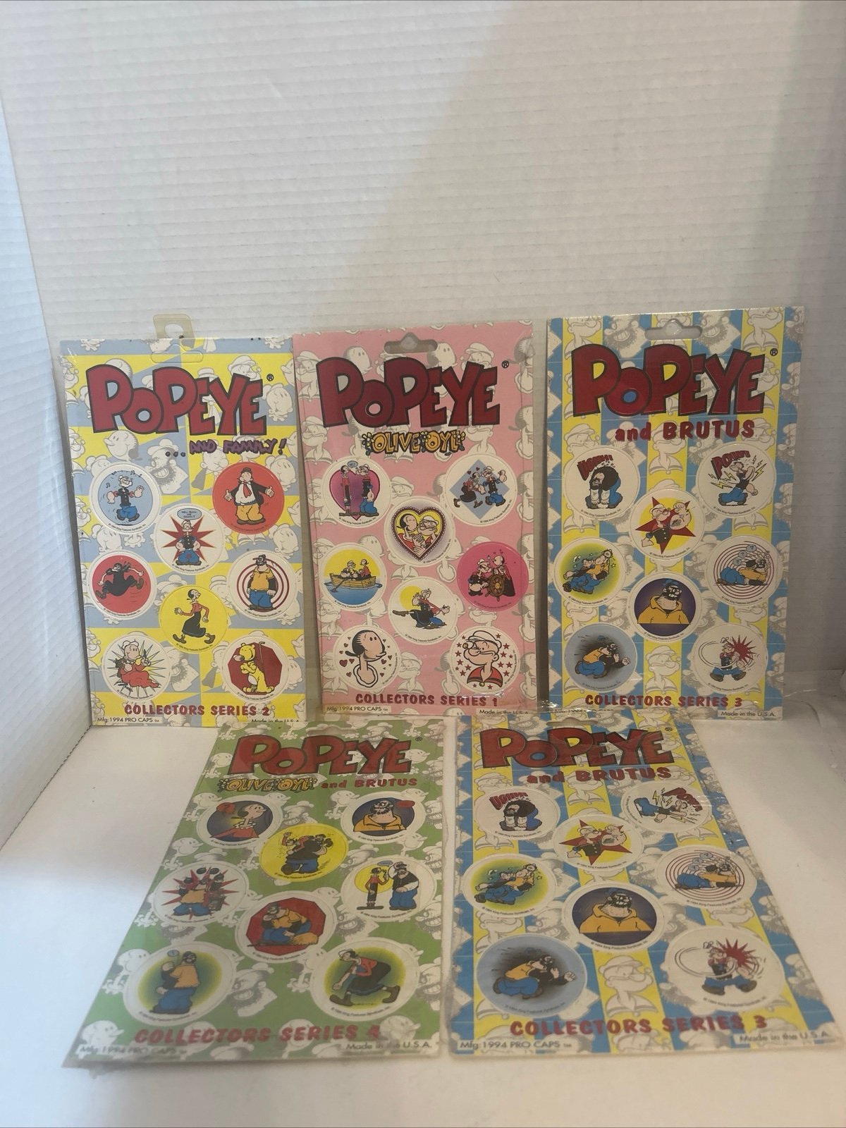1994 Popeye - Brutus And Olive Oil Collectors Series 1 Thru 4 Pro Caps-Pogs